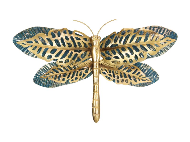 Metal Blue & Gold Dragonfly Wall Plaque